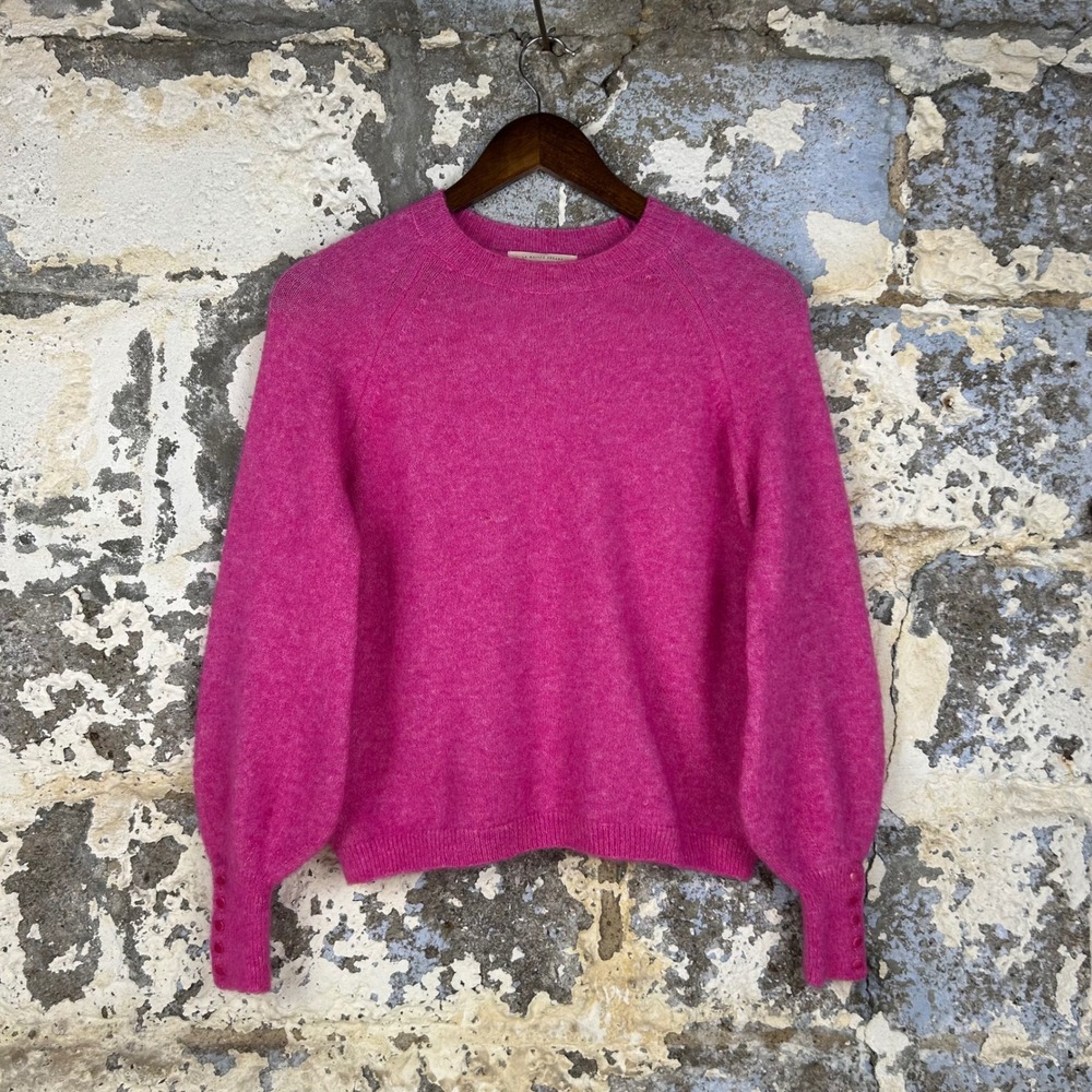 Sezane Mia Sweater Pink Mohair Merino Wool Button Cuff Womens XXS